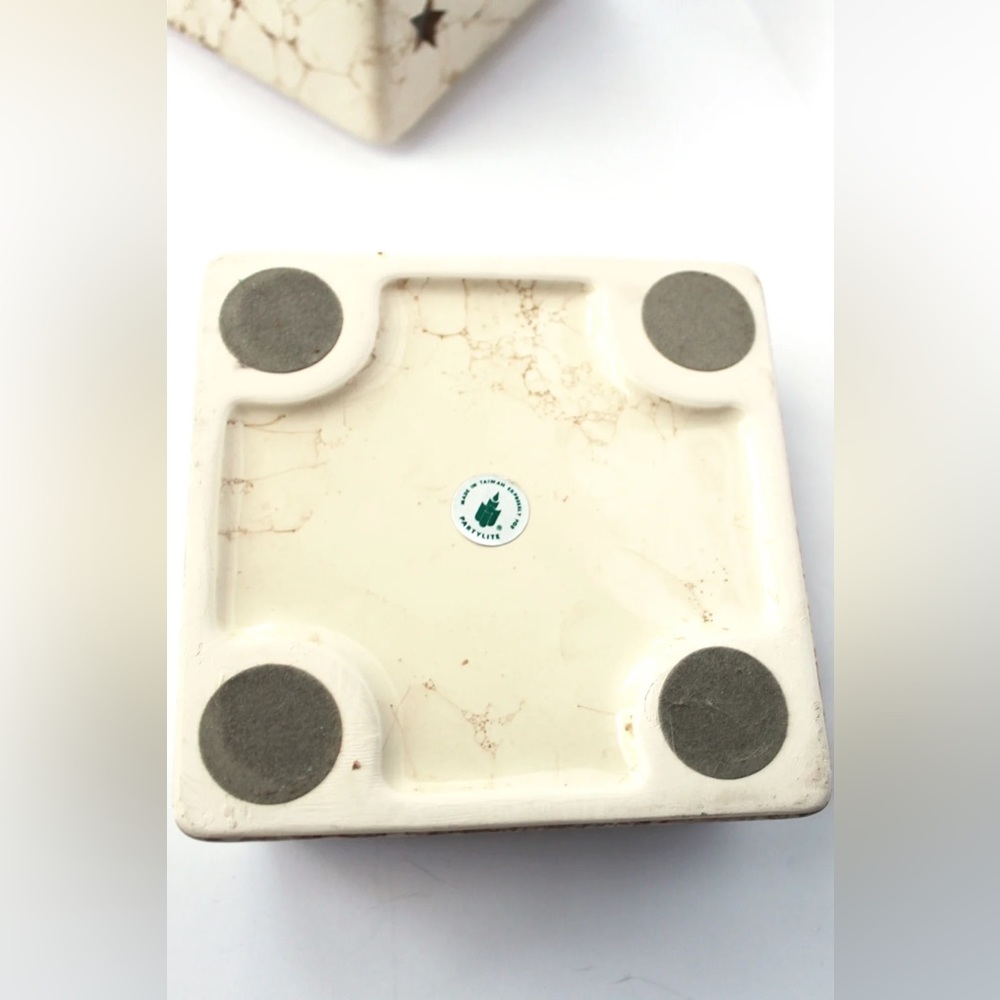 PartyLite Cream Marbleized Pyramid Candle Holder with Star & Moon Cutouts - Picture 3 of 4